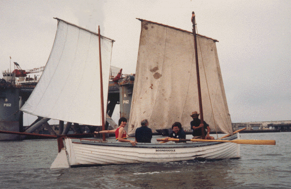 "Boonie" and her dipping-lug rig on the Galveston Channel
